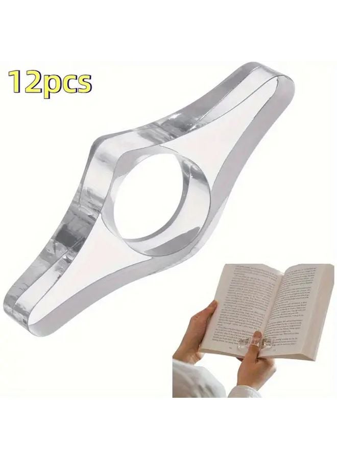12pcs Transparent Acrylic Book Page Holder with Finger Ring for Paperback and Hardcover Books - Image 1